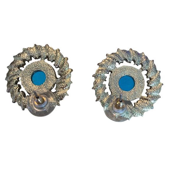 Vintage Style Silver & Blue Rhinestone Clip-On Earrings With Turquoise Marquise - Picture 6 of 6